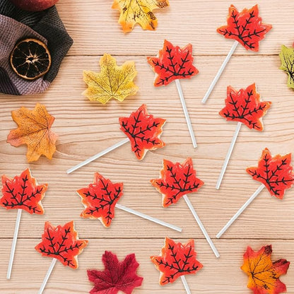 Maple Leaf Lollipops, 50 Pieces of Thanksgiving Candy Individually Wrapped, Perfect Fall Candy Favors for Thanksgiving, Autumn Parties, Cozy Fall Gatherings and Fall Celebrations
