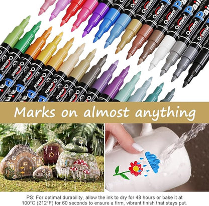 Overseas Paint Markers Pens - Yellow Permanent Markers Acrylic Paint Pens 12 Pack, Water Based, Waterproof, 0.7mm Extra Fine Tip Acrylic Marker for Wood, Metal, Rock, Plastic, Glass, Canvas, Fabric