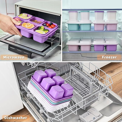4-Pack Bento Box & Snack Containers for Kids & Adults | 6-Compartment with 4 Sauce Cups | BPA-Free, Dishwasher Safe | Ideal for School, Office, Picnic & Travel (38oz/1100ml)