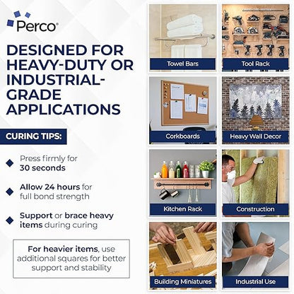 Perco Nano Double Sided Tape Squares, Clear Tape, 15 3"x3" Pre-Cut Mounting Squares – Heavy Duty Adhesive for Wall Décor, Mirrors, Photo Frames, Hanging, Crafts, DIY, Industrial Use, Home Projects