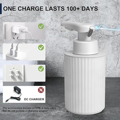 Automatic Soap Dispenser Foaming Touchless: 9oz White Plastic - Rechargeable Electric Smart Auto Foam Soap Dispenser - Hand Dish Bathroom Kitchen