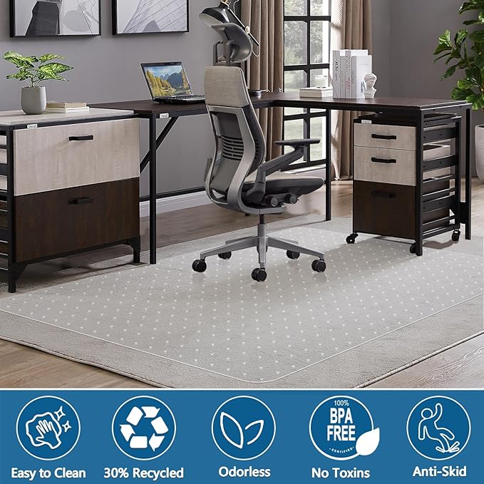Large Office Carpet Chair Mat, 35” x 55” Desk Chair Mat for Low Pile Carpeted Floors, Easy Glide Floor Protector for Rolling Chair, Plastic Mat for Home, Office (Rectangle)