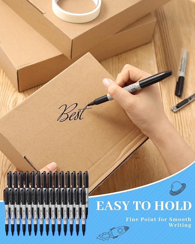 Thenshop 100 Pack Black Permanent Markers Bulk Fine Tip Permanent Marker Set Quick Drying Fine Point Pens for Classroom, Office, Home, Work on Wood, Metal, Stone, Glass, Christmas Office Gifts