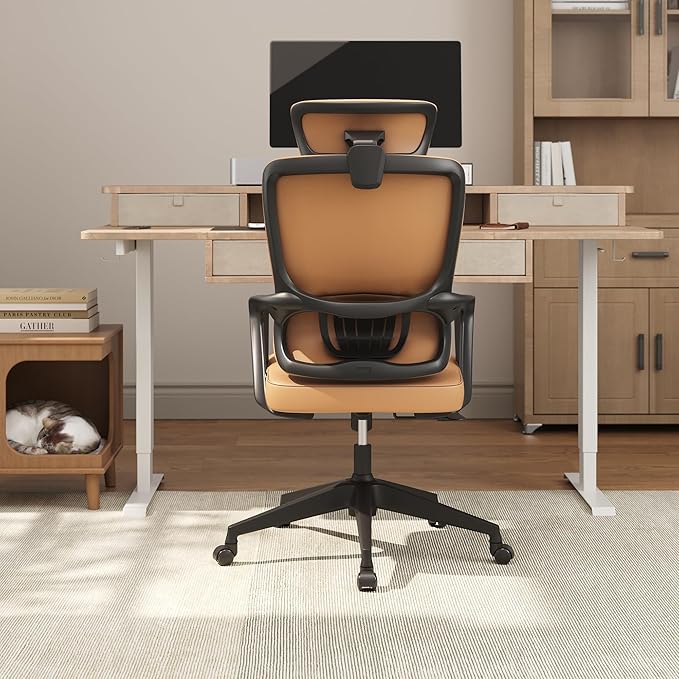 EUREKA ERGONOMIC Leather Desk Chair, High Back Office Chair, Microfiber PU Leather Office Chair with Wheels, Executive Office Chair Comfy for Home & Office, Brown