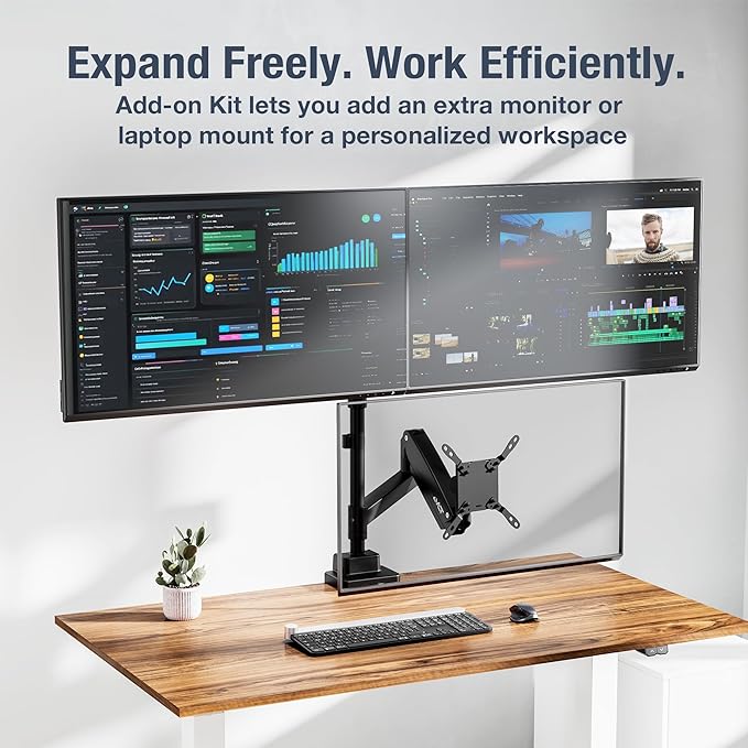 AVLT Single 57 Inch Add-On Monitor Arm Top Mount-Black for Dual & Triple Arm Setup, Fits 1.38" Pole, Super Ultrawide Screen, Supports 59.5lbs (27kg), VESA Compatible, Workspace Upgrade Expansion Arm