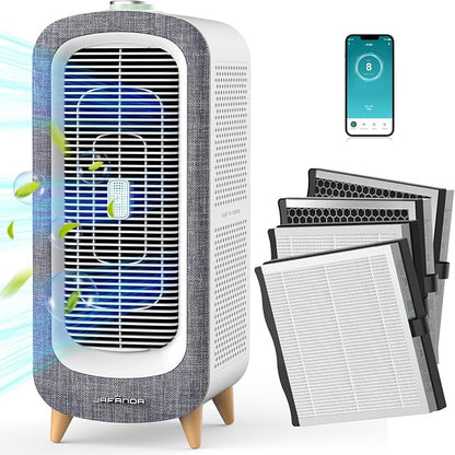 Jafända Air Purifier JF500 with 4 HEPA 13 Activated Carbon Filters Up to 2105ft², Smart Air Cleaner 22dB Sleep Mode for Home Bedroom Large Room Pets Smokers, Removes 99.97% Mold Odor Dander Allergies
