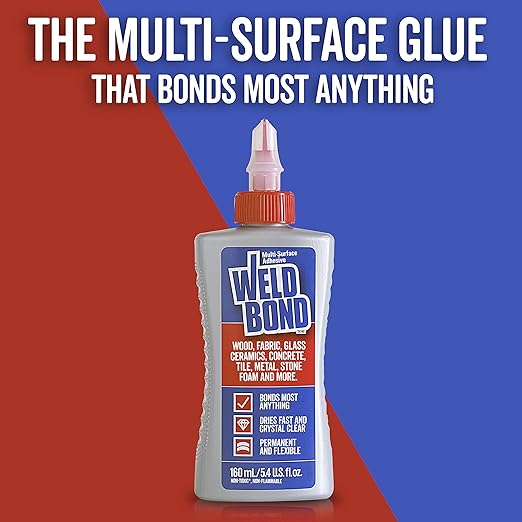 Weldbond Multi-Surface Adhesive Glue, Bonds Most Anything! Wood Glue for Furniture or Carpentry Fabric Glass Mosaic Ceramic Jewelry Stone & More. Non-Toxic, Dries Crystal Clear. 5.4oz /160ml 12-Pack