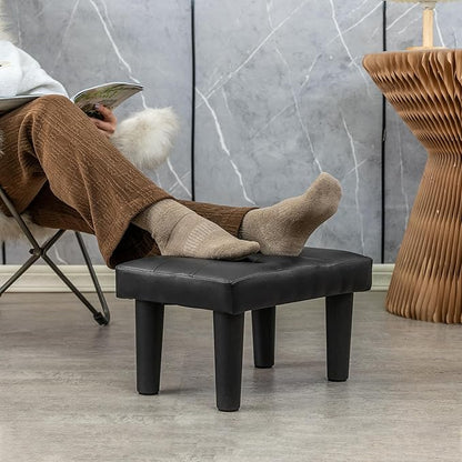 CAROLMADE Ottoman Foot Rest, PVC Small Ottoman Foot Stool with Legs Modern Footstool Ottomans for Living Room Entryway Office, Black