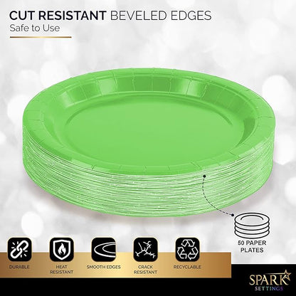 Disposable Paper Plates Kiwi, 6 3/4 Inch Paper Dessert Plates, Strong and Sturdy for Parties, Dinners, Holidays, Picnics, or Travel - Pack of 50