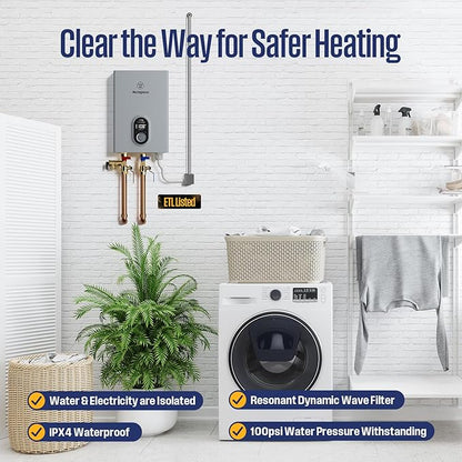 Westinghouse 11kW 240V Tankless Water Heater Electric, Up to 2.56 GPM, 1-3 Point of Use Hot Water, Compatible with Alexa & Google Home, ETL Certified, IPX4，Gray