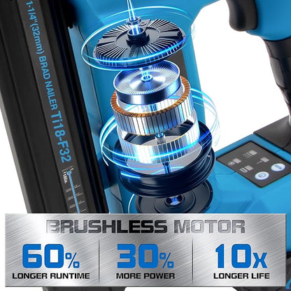 18GA Cordless Brad Nailer, Nail Gun Battery Powered, 3400 Nails per Charge, Electric Nail Gun Drives 3/8" to 1-1/4" Nails