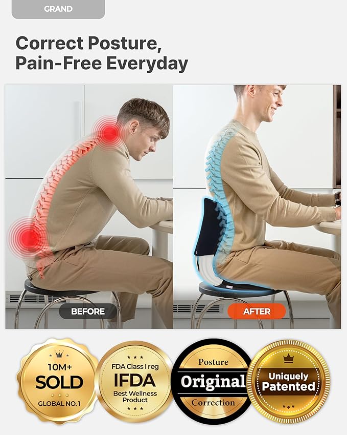 curble Grand(Extra Wide&Sturdy) Cover Set – Ergonomic Back Support Chair with Detachable Cover, Lumbar Support for Posture Correction & Lower Back Pain Relief, Perfect for Home & Office(Set Black)