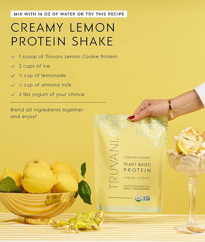 Truvani Vegan Pea Protein Powder | Lemon Cookie | 20g Organic Plant Based Protein | 20 Servings | Keto | Gluten & Dairy Free | Low Carb | No Added Sugar