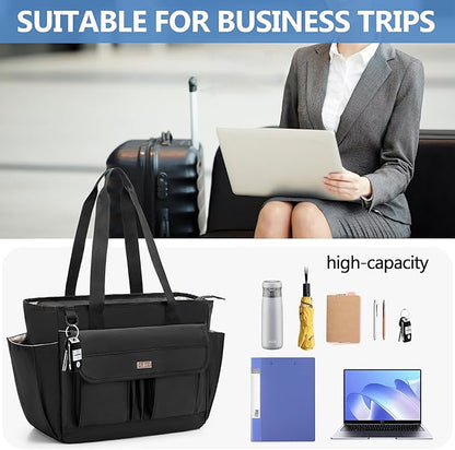 LoDrid File Tote Bag with Extra Document Organizer Case for Letter Size File Folders, Large Utility Bag with 15.6” Laptop Padded Sleeve for Work, Business, Black