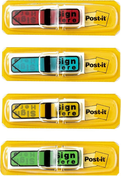 Post-it Message Sign Here Flags, 30/Dispenser, 4 Dispensers/Pack, .47 in Wide, Assorted Colors (684-SH)