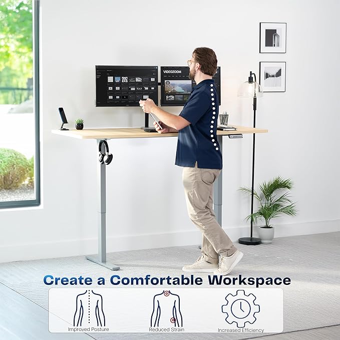 VIVO Electric 71 x 30 in Standing Desk, Memory Height Adjustment, 1B Series, Light Wood Top Gray Frame, DESK-KIT-1G7C