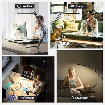 SKYLEO Desk Lamp for Home Office, Eye Comfortable LED Desk Light for Long Hours, Adjustable Swing Arm with Memory Function, Black