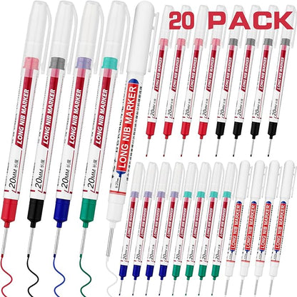 20 PCS Long Head Deep Hole Marker Pens,20mm Long Nib Marker, Longs Nose Markers, Waterproof Construction Markers Marking Tool,Permanent Markers Carpenter Ink marker Pens,Metal marking Pens