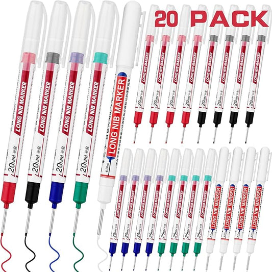 20 PCS Long Head Deep Hole Marker Pens,20mm Long Nib Marker, Longs Nose Markers, Waterproof Construction Markers Marking Tool,Permanent Markers Carpenter Ink marker Pens,Metal marking Pens