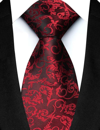 JEMYGINS Mens Floral Tie and Lapel Pin Necktie Pocket Square and Tie Clip with Sets for Business Casual 4PCS