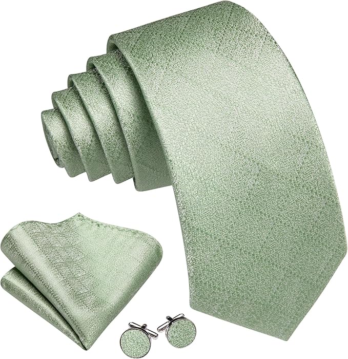 Barry.Wang Tie Sets for Men Silk Solid Necktie Stain Ties Handkerchief Pocket Square Cufflinks Wedding Business Dyed