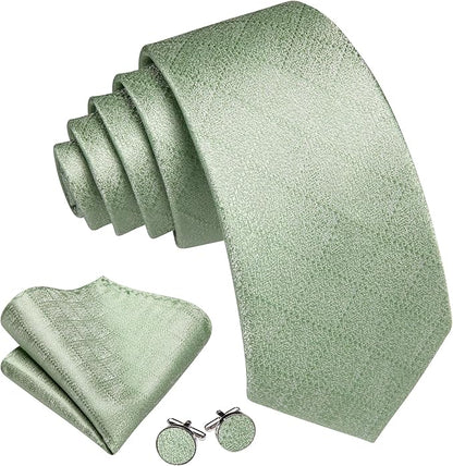 Barry.Wang Tie Sets for Men Silk Solid Necktie Stain Ties Handkerchief Pocket Square Cufflinks Wedding Business Dyed
