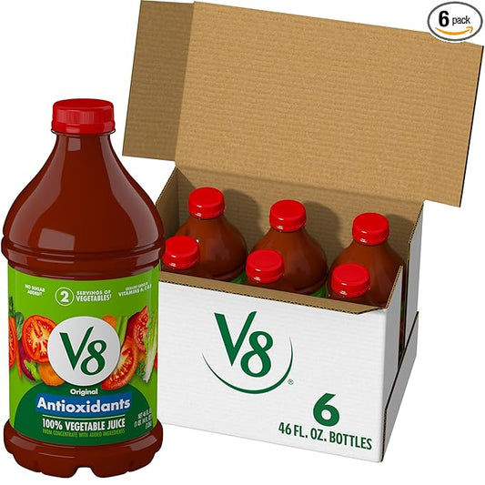 V8 Antioxidants Original 100% Vegetable Juice, 46 fl oz Bottle (6 Pack)