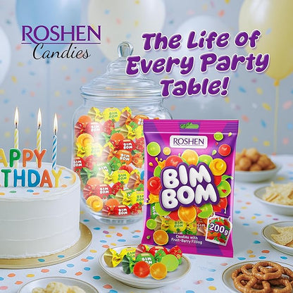 Roshen Bim Bom Hard Candy with Fruit Flavor Filling, Delicious, Flavorful hard Sweets Bulk Candy 16.51oz/468gr Pack of 1
