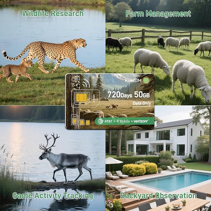 2PCS LTE IoT Data SIM Card 50GB 2 Years for Trail Camera & Security Camera,Prepaid SIM for Wildlife Camera, 3-in-1 SIM Kit with AT&T/T-Mobile/Verizon Coverage, No Contract & Auto Network Switching