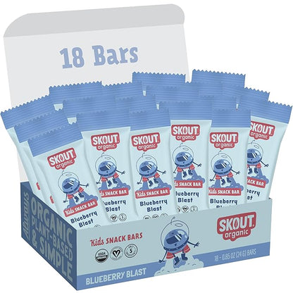 Skout Organic Blueberry Blast Real Kids Snack Bars (18 Pack) | Organic Kids Snack Bars | Plant-Based Nutrition, No Refined Sugar | Vegan | Gluten, Dairy, Grain, Peanut, Tree Nut & Soy Free