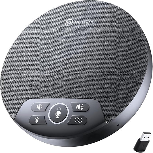 N newline Conference Speaker and Microphone, 4 AI Mics 360° Voice Pickup, Plug & Play, Bluetooth Speakerphone w/dongle, Wireless Daisy Chaining, Noise Reduction, for Meeting, Home Office, NewPie 91