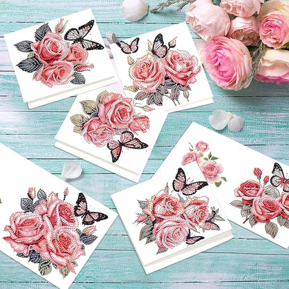 jinglinhh 12pcs Diamond Art Painting Butterfly Flower Dragonfly Daisy Rose Lotus Greeting Cards with Envelopes, DIY Card Making Kits for Adults, Diamond Art Birthday Cards Craft Gifts