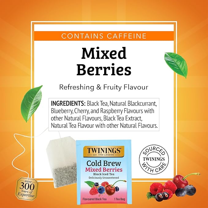 Twinings Mixed Berries Cold Brew Iced Tea Bags, 20 Count (Pack of 6), Unsweetened Flavoured Black Tea, Caffeinated, 120 Teabags
