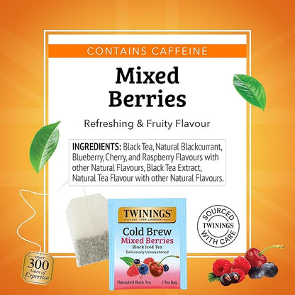 Twinings Mixed Berries Cold Brew Iced Tea Bags, 20 Count (Pack of 6), Unsweetened Flavoured Black Tea, Caffeinated, 120 Teabags