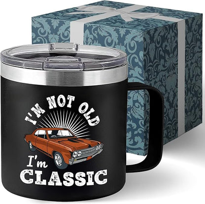 Old Man Gifts for Dad Im Not Old Im Classic Tumbler - Grandpa Christmas Fathers Day Funny Mugs for Men - Gifts for Older Father Papa 60th Birthday Idea Retirement 14oz Stainless Steel Tumbler With Lid