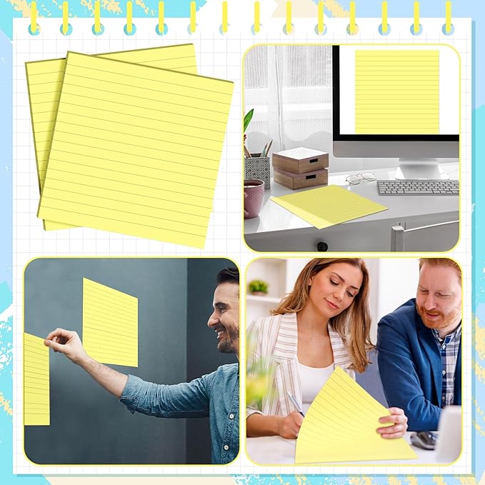 8 Pads Big Sticky Notes 11 x 11 Inch Lined Jumbo Large Sticky Notes for Wall,Giant Strong Power Memo Square Post for Office, 25 Sheets/Pad (Yellow Color)