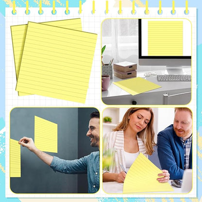 8 Pads Big Sticky Notes 11 x 11 Inch Lined Jumbo Large Sticky Notes for Wall,Giant Strong Power Memo Square Post for Office, 25 Sheets/Pad (Yellow Color)