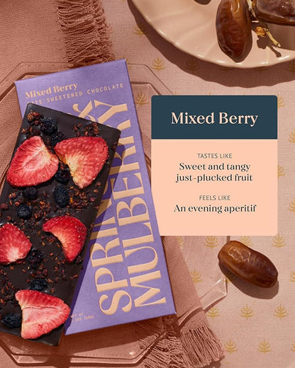 Spring & Mulberry Dark Chocolate Bars – Healthy Dark Chocolate, Date-Sweetened - Mixed Berry 6 Pack