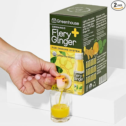 Greenhouse Juice Organic Fiery Ginger Wellness Shot Box Multipack 1.26L Ginger, Turmeric, Lemon, Black Pepper & Oregano | Immunity Wellness + Antiflammatory (Bag-in-Box Dispenser 2 Pack, Fiery Ginger)