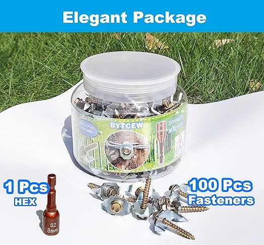 100 Pcs Fencing Fasteners Post Screw with Wire Fixer, Fence Staple for Wire Mesh and Woven Fencing, Quickly Install in Wood with Power Drill