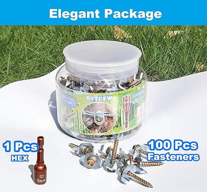 100 Pcs Fencing Fasteners Post Screw with Wire Fixer, Fence Staple for Wire Mesh and Woven Fencing, Quickly Install in Wood with Power Drill