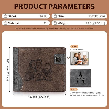 Personalized Wallet for Men – Custom Bifold Wallet with Photo, Text, Name, Calendar, RFID Blocking Slim Wallet, Gift for Husband, Dad, Boyfriend, Father’s Day, Birthday, Valentine’s Day (Dark Brown)