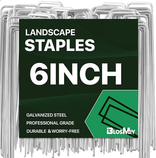 Landscape Staples 6inch,11Gauge Galvanized Lawn Staples, Sturdy Garden Stakes for Effortlessly Securing Weed Barrier Fabric,Ground Stabilization, and Tackling Outdoor Yard Work (6INCH, 100)