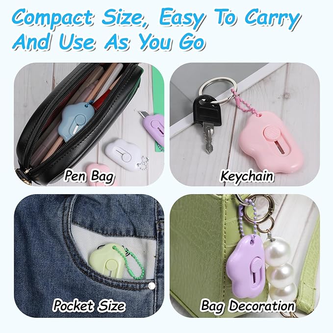 Cloud Shaped Retractable Box Cutter Set - 10 Pack Mini Utility Knife Letter Opener Envelope Slitter, Small Package Opener Paper Cutters with Keychain Hole