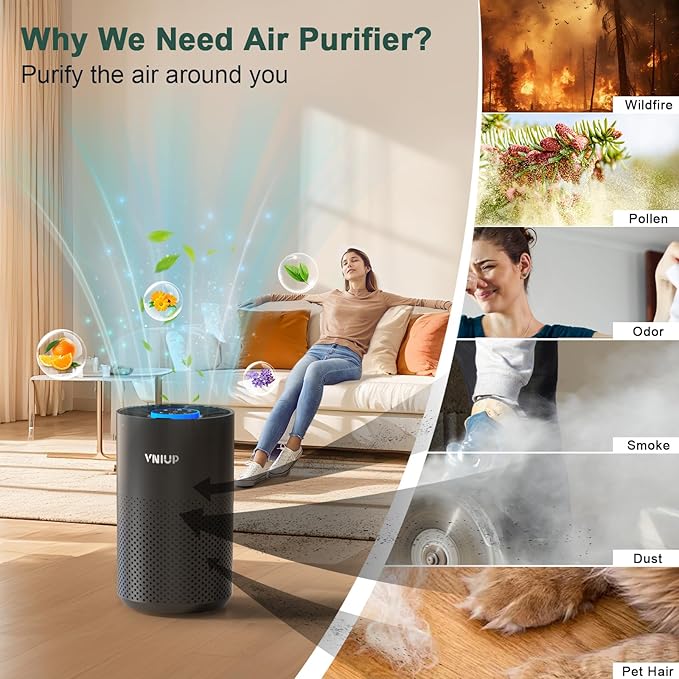 Air Purifiers for Bedroom Home up to 1000 ft², Vniup H14 True HEPA Room Air Purifiers for Bedroom, with Fragrance Function Sleep Mode& Light Mode Air Cleaner for Pet Dander Odor Dust Smoke