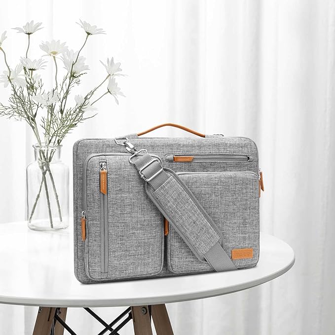 MOSISO 360 Protective Laptop Shoulder Bag,15-15.6 inch Computer Bags Compatible with MacBook Pro 16 inch, HP, Dell, Lenovo, Asus Notebook,Side Open Messenger Bag with 4 Zipper Pockets, Gray