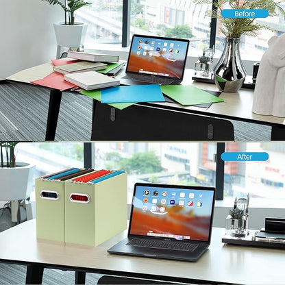 Oterri Cardboard File Organizer Box for Hanging File Folders Letter Size,File Box for Computer Desk,File Cabinet,Working Home,Office,Classroom (Green, Letter Size - 6 Packs)