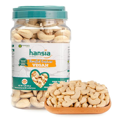 Hansia Roasted Cashew VEGAN, Dry Roasted Unsalted Superfood, Fresh, Healthy, Low Sodium Snacks, Rich of Protein & Natural Fiber, Protein, Vitamin and Iron (Roasted Cashew, 1 Pound (Pack of 1))