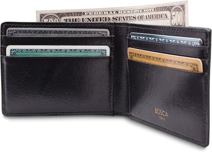 Bosca Men’s Wallet, Dolce Leather Slim Bifold Wallet, Black