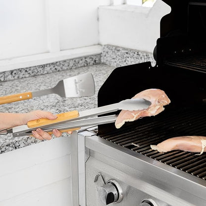 Outset Stainless Steel Grill Tool Set, Verde Collection, Spatula, Tongs, Grill Fork, and Sauce Brush